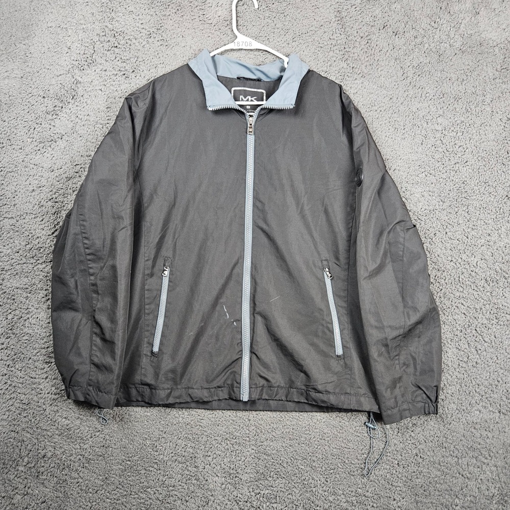Michael Kors MK Men's XL Gray Lightweight Zip‎ Up Jacket Hooded Windbreaker
